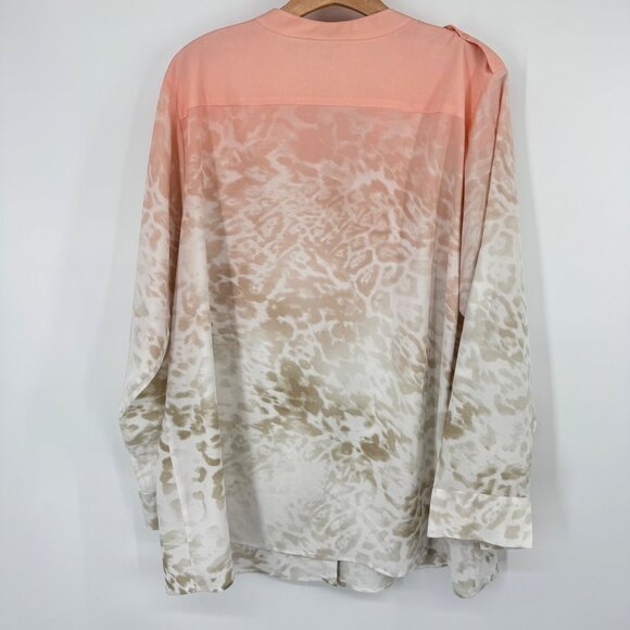 Calvin Klein Womens Long Sleeve Blouse Size 1X plus Peach Beige Ombre - Picture 10 of 12